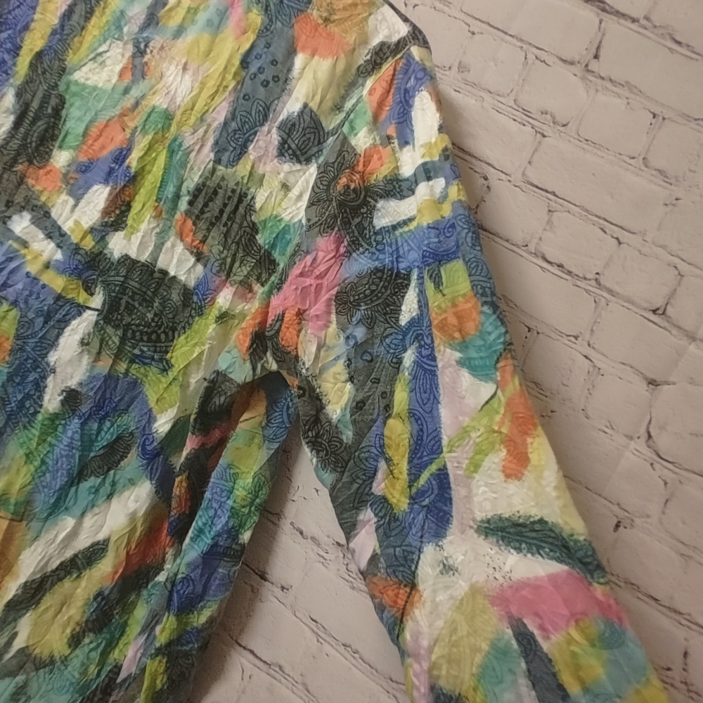Ali Miles 3X Colorful Watercolor Ornate Button Down Blouse Artsy - Picture 9 of 14